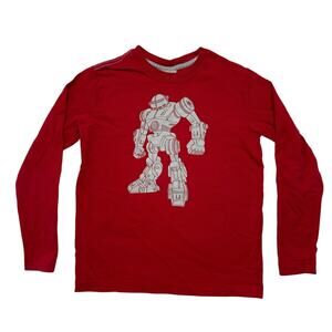 HANNA ANDERSSON Red Robot Graphic Tee Size 8 130 Kids Long Sleeve 100% Cotton